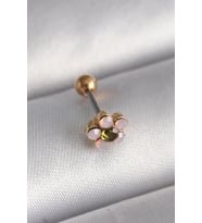 316L Çelik Gold Renk Zirkon Taşlı Çiçek Tragus Piercing TJ-PR1276