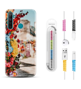 Realme 5i 5 Pro 6i 7 Pro 8 Kılıf Kablo Koruma Spiral Silikon Gerçek Çiçekler 1743