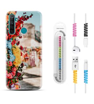 Realme 5i 5 Pro 6i 7 Pro 8 Kılıf Kablo Koruma Spiral Silikon Gerçek Çiçekler 1743