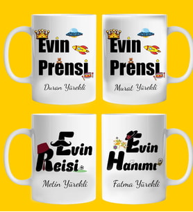 Evin Reisi Evin Hanımı Ve Evin Prensi 4 Adet Kupa Bardak
