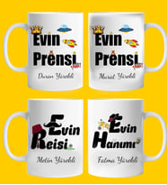 Evin Reisi Evin Hanımı Ve Evin Prensi 4 Adet Kupa Bardak