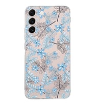 Samsung Galaxy S22 Plus  Kamera Korumalı Kapak Floral Mavi Tasarımlı  Şeffaf Kılıf