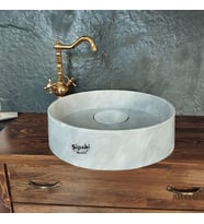 Afyon Bulutlu Mermer Gizli Giderli Yuvarlak Lavabo