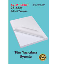 25 Adet Yapışkanlı Mat A4 Etiket Kartuşlu Mürekkepli Tüm Yazıcıla