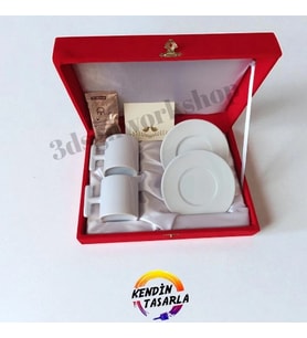 Kişiye Özel Kadife Kutulu Beyaz T Kulp Fincan Takımı 2li (Not Yazılabilir)