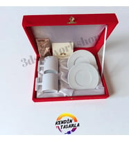 Kişiye Özel Kadife Kutulu Beyaz T Kulp Fincan Takımı 2li (Not Yazılabilir)