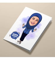 Kişiye Özel Lacivert Başörtülü Kadın Karikatürlü Tebrik Kartı
