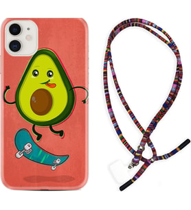 Apple iPhone 11 12 13 Mini Kılıf Boyun Asklı Rasta Silikon Avokado Skate 1741