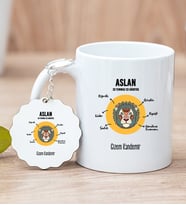 Kişiye Özel Aslan Burcuna Hediye Beyaz Kupa Bardak ve Anahtarlık