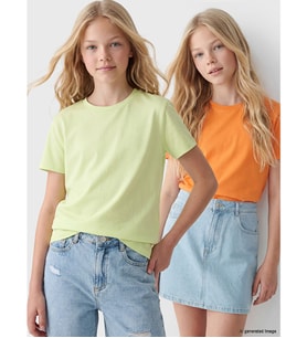 LCW Kids Turuncu Bisiklet Yaka Kız Çocuk 2'li Tişört