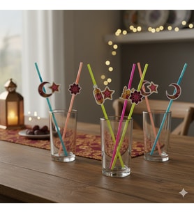Ramazan ve Dini Temalı Artistik Pipet Bordo 10'lu - Ramazan İçecek Sunum Pipeti