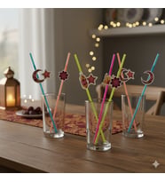 Ramazan ve Dini Temalı Artistik Pipet Bordo 10'lu - Ramazan İçecek Sunum Pipeti
