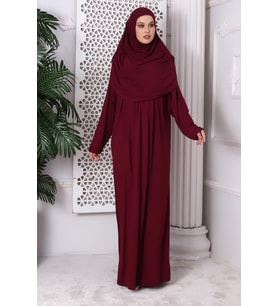 Tek Parça Pratik Başörtülü Robalı Namaz Elbisesi 8015 Bordo