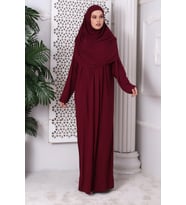 Tek Parça Pratik Başörtülü Robalı Namaz Elbisesi 8015 Bordo