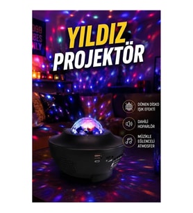 Bluetooth Hoparlörlü Yıldız Projektör Gece Lambası Dönen Okyanus Efekti USB Destekli Ses Tepkili