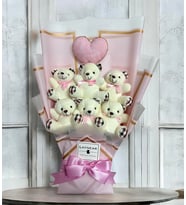 Premium Yumoş Pembe Peluş Ayıcık Buketi Kalp Yastıklı
