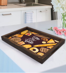 BK Gift Time To Bake Tasarımlı Doğal Ahşap Tepsi-1