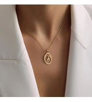 Kişiye Özel 925 Ayar Gümüş Oval Çerçeve Harf Kolye (Gold)