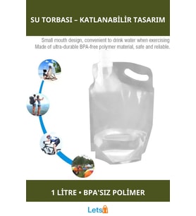 Katlanabilir Ultra Dayanıklı BPA İçermeyen 1 Litre Plastik Kapaklı Su Torbası