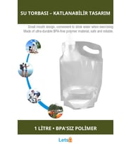 Katlanabilir Ultra Dayanıklı BPA İçermeyen 1 Litre Plastik Kapaklı Su Torbası