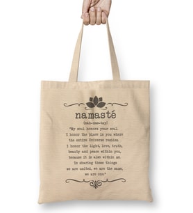 Namaste Yazı Meditasyon 01 Bez Çanta Uzun Saplı