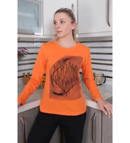 Kadın Uzun Kol Penye Pijama Takım Turuncu