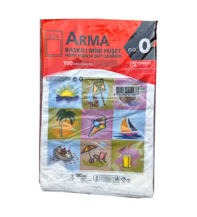 Arma Baskılı Mini Blok Poşet Torba - No : 0 - 20x30 Cm. - Beyaz - 100 Adetlik 1 Paket