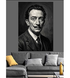 Salvador Dali Siyah Beyaz Portre Dekoratif Kanvas - Mdf Ahşap Tablo