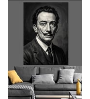 Salvador Dali Siyah Beyaz Portre Dekoratif Kanvas - Mdf Ahşap Tablo