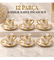 Valkyrie 12 Parça 6 Kişilik 80 ml Türk Kahvesi Fincan Takımı Gold Yaprak Desenli K654-B