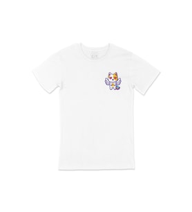 Unicorn Kedi Cep Logo Tasarımlı Beyaz Tişört
