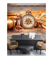 Dreamwall Vintage Saat Ve Pusula Desenli Isı Ve Ses Yalıtımlı Sağlıklı Tekstil Duvar Kağıdı (Eskitme Altın)