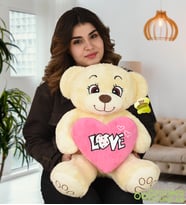Sevgililer Günü Özel Sevgiliye Hediye 80 cm Kalp Tutan Peluş Ayıcık (Krem)