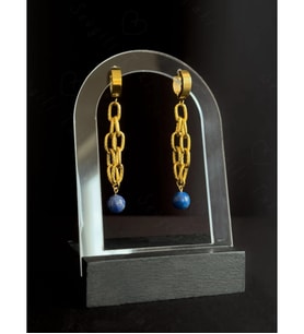 Lapis Lazuli Doğal Taşlı Gold Çelik Küpe  Sevgili Takı Koleksiyonu
