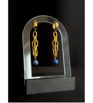 Lapis Lazuli Doğal Taşlı Gold Çelik Küpe  Sevgili Takı Koleksiyonu