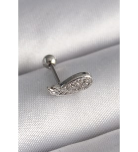 316L Çelik Gümüş Renk Zirkon Taşlı Kanat Tragus Piercing