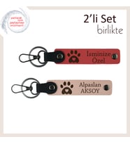 Köpek Sever Sevgiliye Sevimli Armağan, Kalpli Pati Temalı Anahtarlık Takımı, Nar Çiçeği-Yavru Ağzı