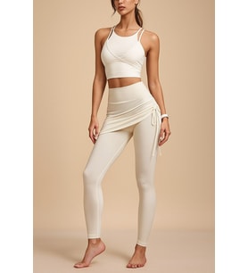 Kadın Yoga Zarif Tayt Ve Atlet Yüksek Bel Spor Slim-Fit Pilates Koşu Spor Tayt Ve Atlet W2010 (Beyaz)
