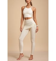 Kadın Yoga Zarif Tayt Ve Atlet Yüksek Bel Spor Slim-Fit Pilates Koşu Spor Tayt Ve Atlet W2010 (Beyaz)