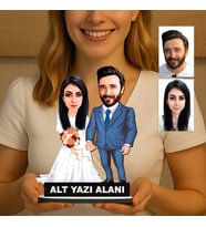 Kişiye Özel 2 Kişilik Gelin Damat Düğün Konseptli Sevgili Karikatürlü 18 cm MDF Masaüstü Biblo - Sevgiliye ve Eşe Hediye Çiftlere Özel Hediye
