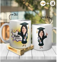 Kişiye Özel İsimli Kadın Mezun Karikatür Tasarım Beyaz Kupa ve Ahşap Palet Altlığı Hediyeli Kupa Bardak oh1032