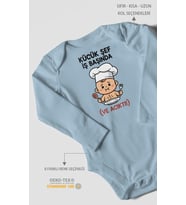 Küçük Şef İş Başında (Ve Acıktı) Baskılı Bebek Zıbını – Çıtçıtlı Body 8 Renk  %100 Pamuk Uzun Kol (Bebek Mavisi)
