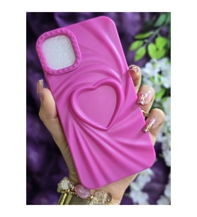 Iphone 11 Uyumlu 3D Kalpli Fuşya Silikon Kılıf