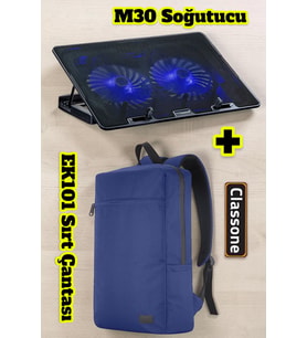 Classone PR-EK101 15,6' Su Geçirmez Kumaş Notebook Sırt Çantası+M30 Notebook Soğutucu
