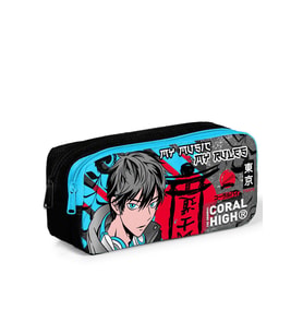Coral High Kids Siyah Mavi Anime Desenli İki Bölmeli Kalem Çantası 12076