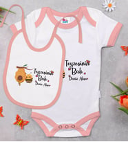 BK Kids Kişiye Özel Teyzesinin Balı Tasarımlı Pembe Bebek Body Zıbın ve Mama Önlüğü Hediye Seti