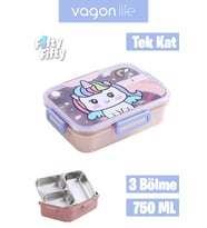 Vagonlife Lunch Box 750 ML (Sızdırmaz,Karışmaz Üç Bölmeli) Yeni Nesil Sefer Tası-FFLBOX50555 (Pudra)