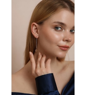 Madam Matmazel Kalp Model Zincir Kadın Küpe, 925 Ayar Gerçek Gümüş (Rose - Gold)