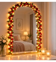 240 cm Kırmızı Gül Sarmaşık LED Işıklı Dekoratif Çiçek – 300 cm Sıcak Beyaz Peri LED