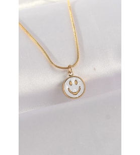 316L Çelik Zincir Altın Renk Mermer Desenli Minimal Smile Kolye (Karışık)
